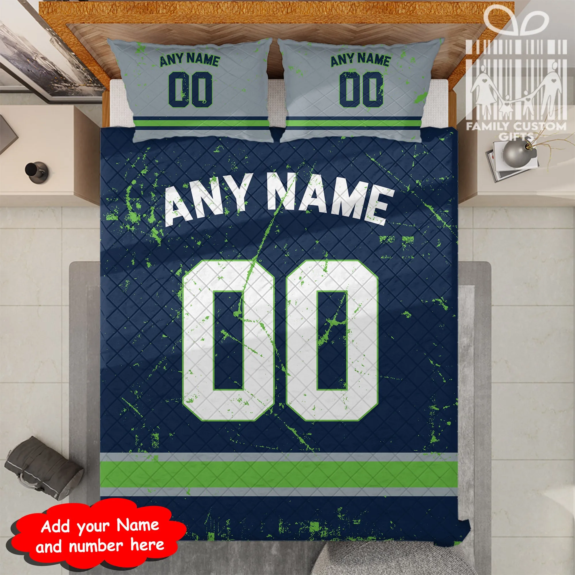 Custom Quilt Sets Seattle Jersey Personalized Football Premium Quilt Bedding for Men Women