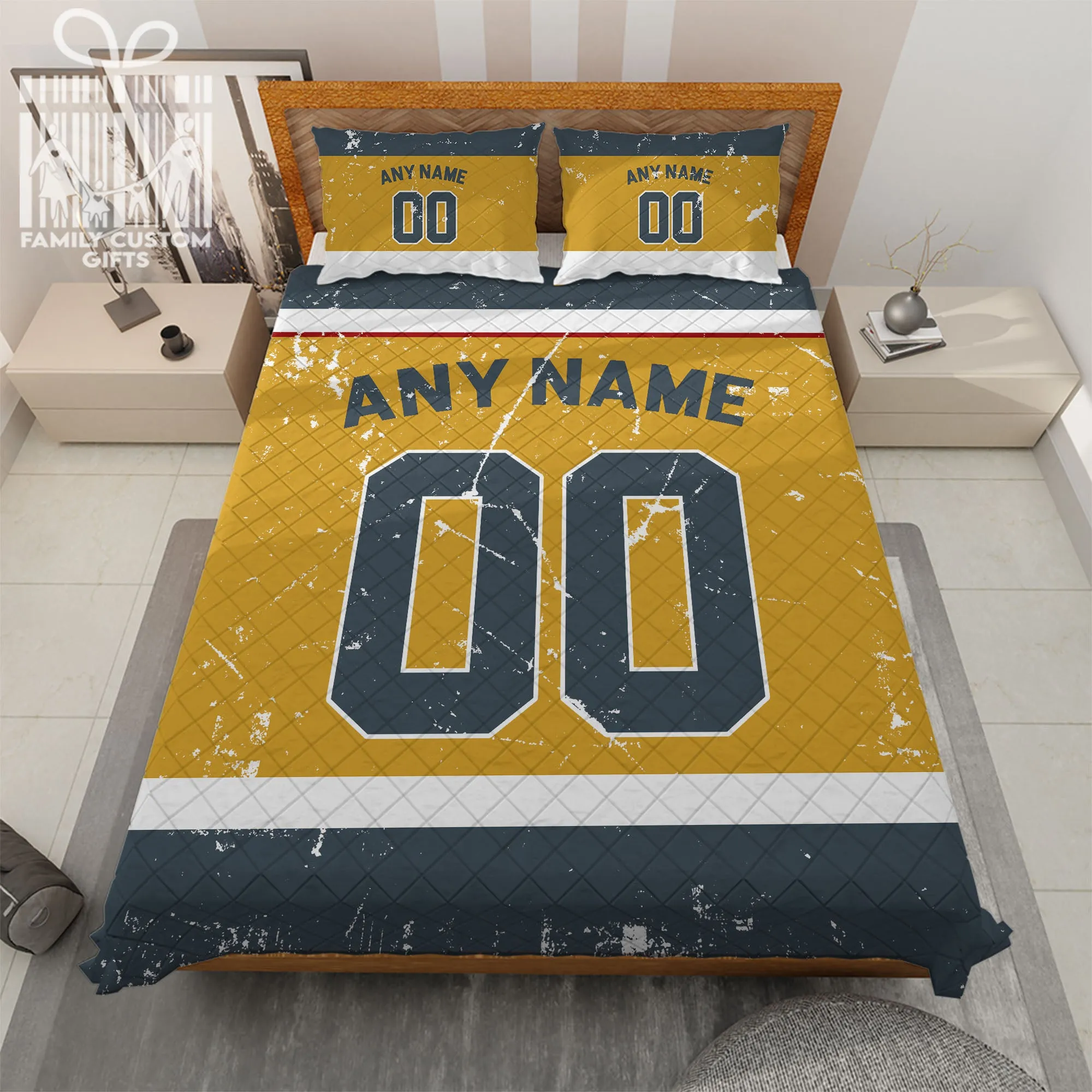 Custom Quilt Sets Vegas Jersey Personalized Ice hockey Premium Quilt Bedding for Men Women