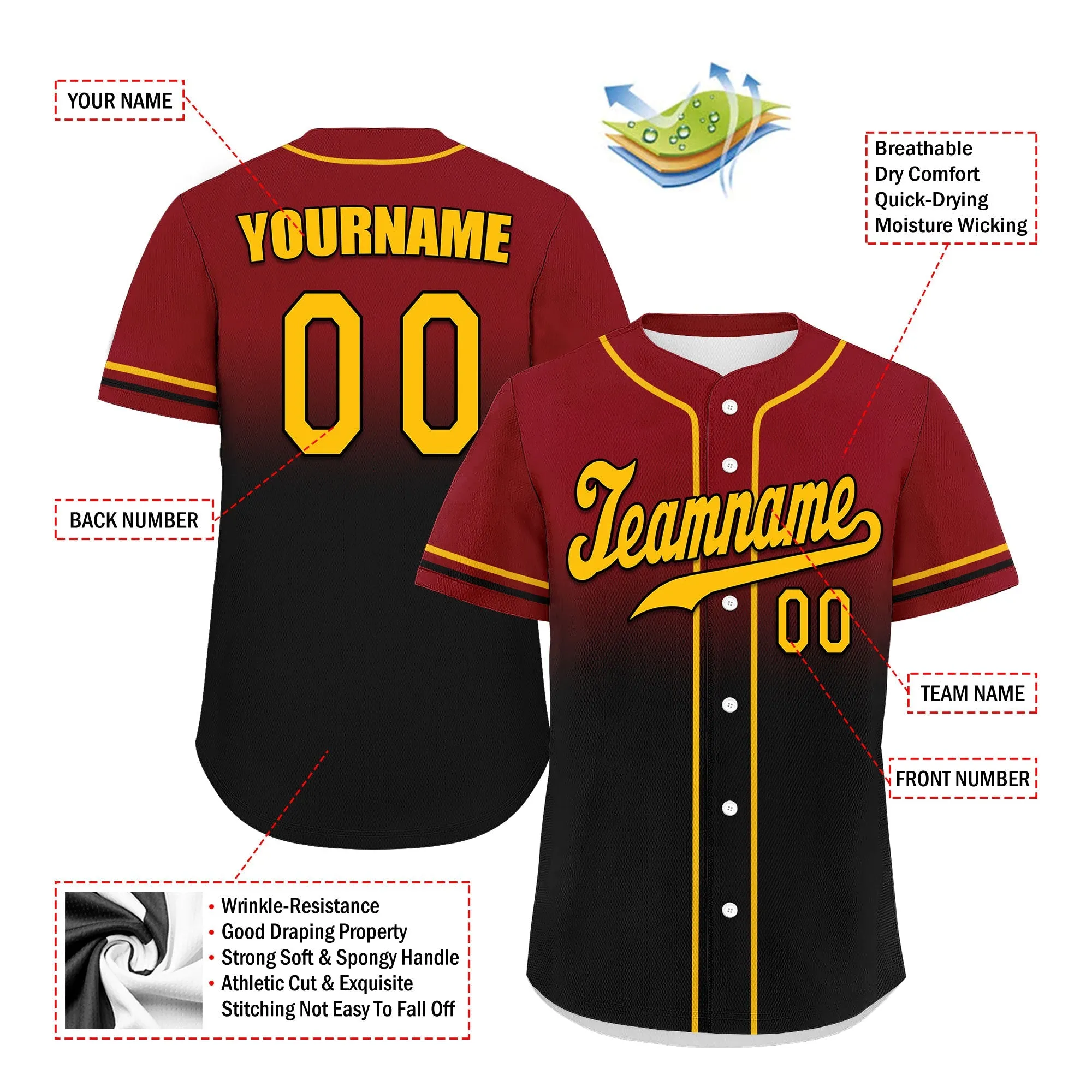 Custom Red Black Fade Fashion Personalized Authentic Baseball Jersey UN002-bd0b007b-9