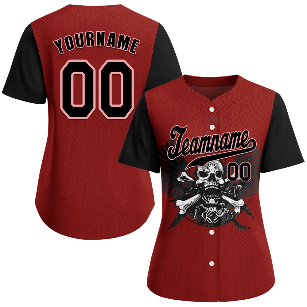 Custom Red Black Skull Fashion Black Authentic Baseball Jersey BSBJ0a-bc0fb9e