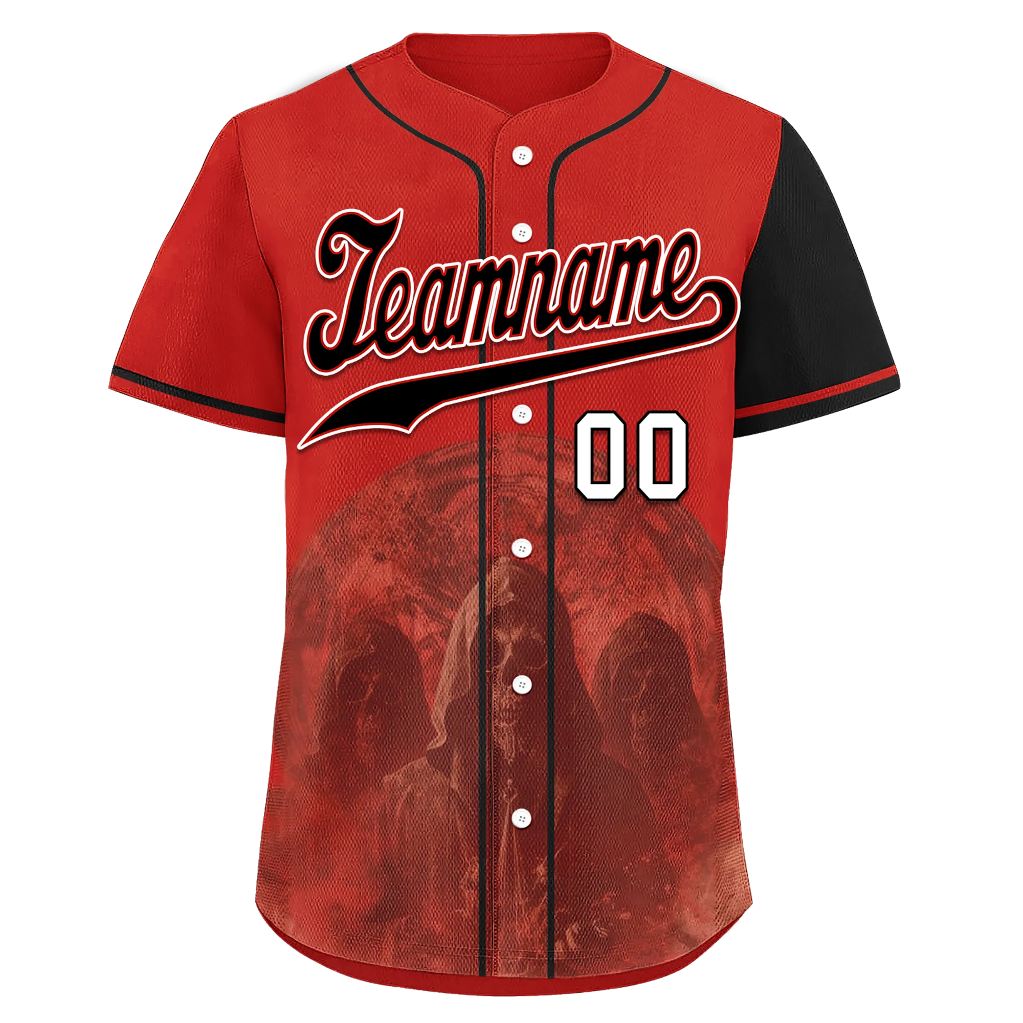 Custom Red Black Skull Fashion Personalized Authentic Baseball Jersey BSBJ01-D017158