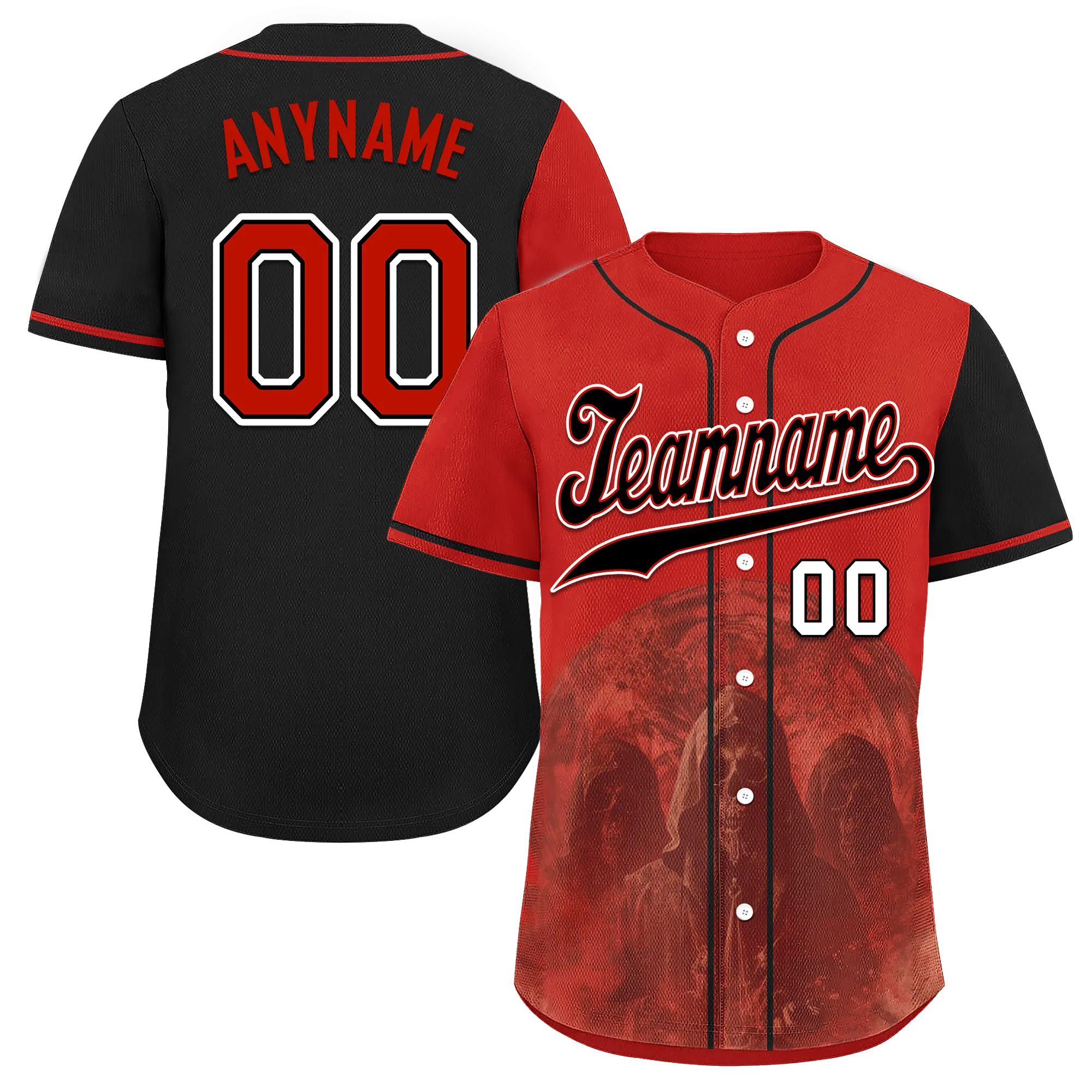 Custom Red Black Skull Fashion Personalized Authentic Baseball Jersey BSBJ01-D017158