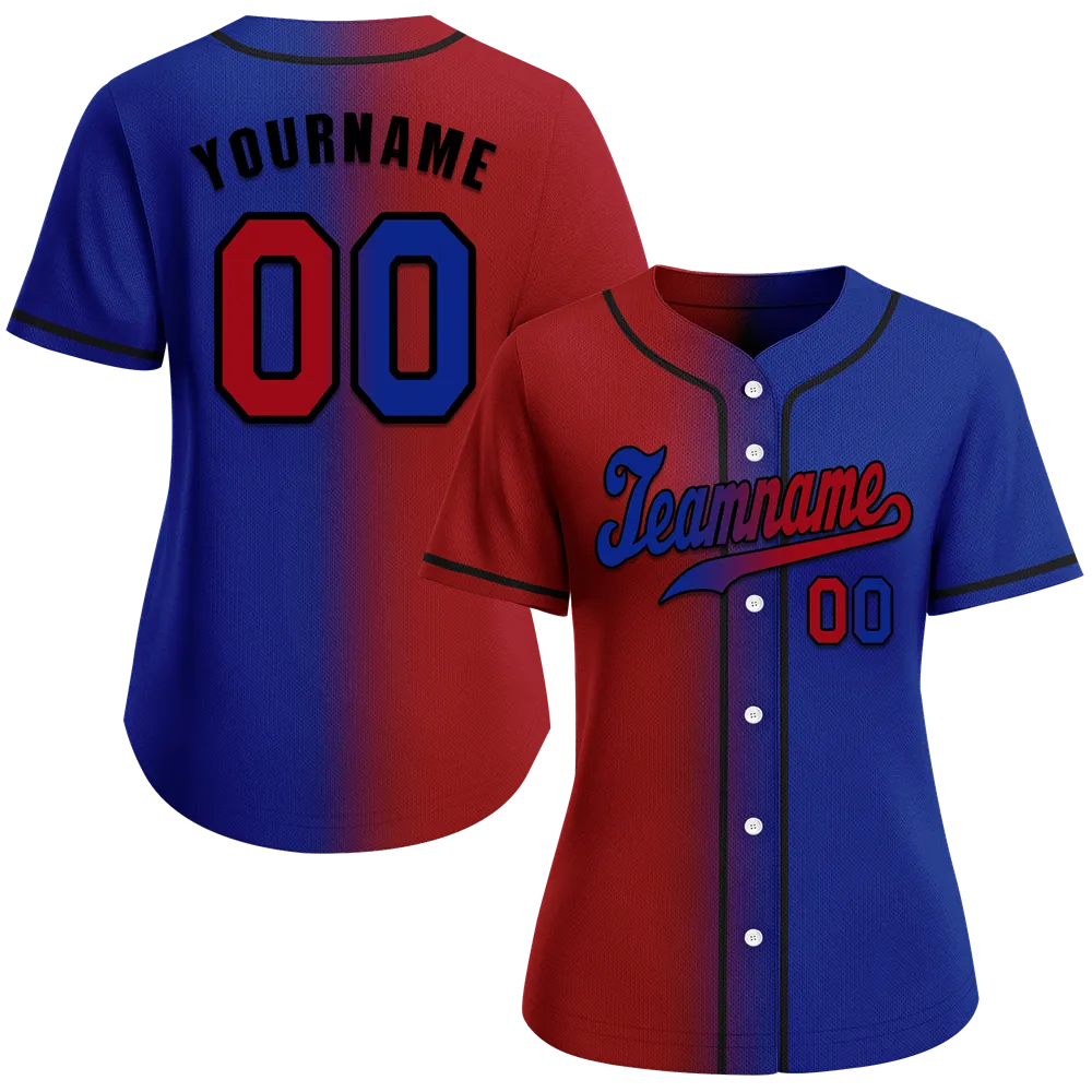 Custom Red Blue Gradient Fashion Blue Authentic Baseball Jersey