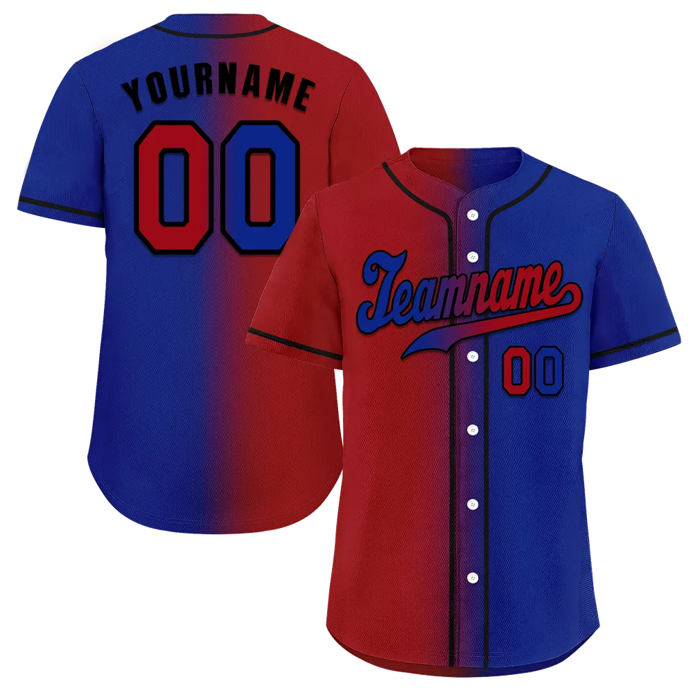 Custom Red Blue Gradient Fashion Blue Authentic Baseball Jersey