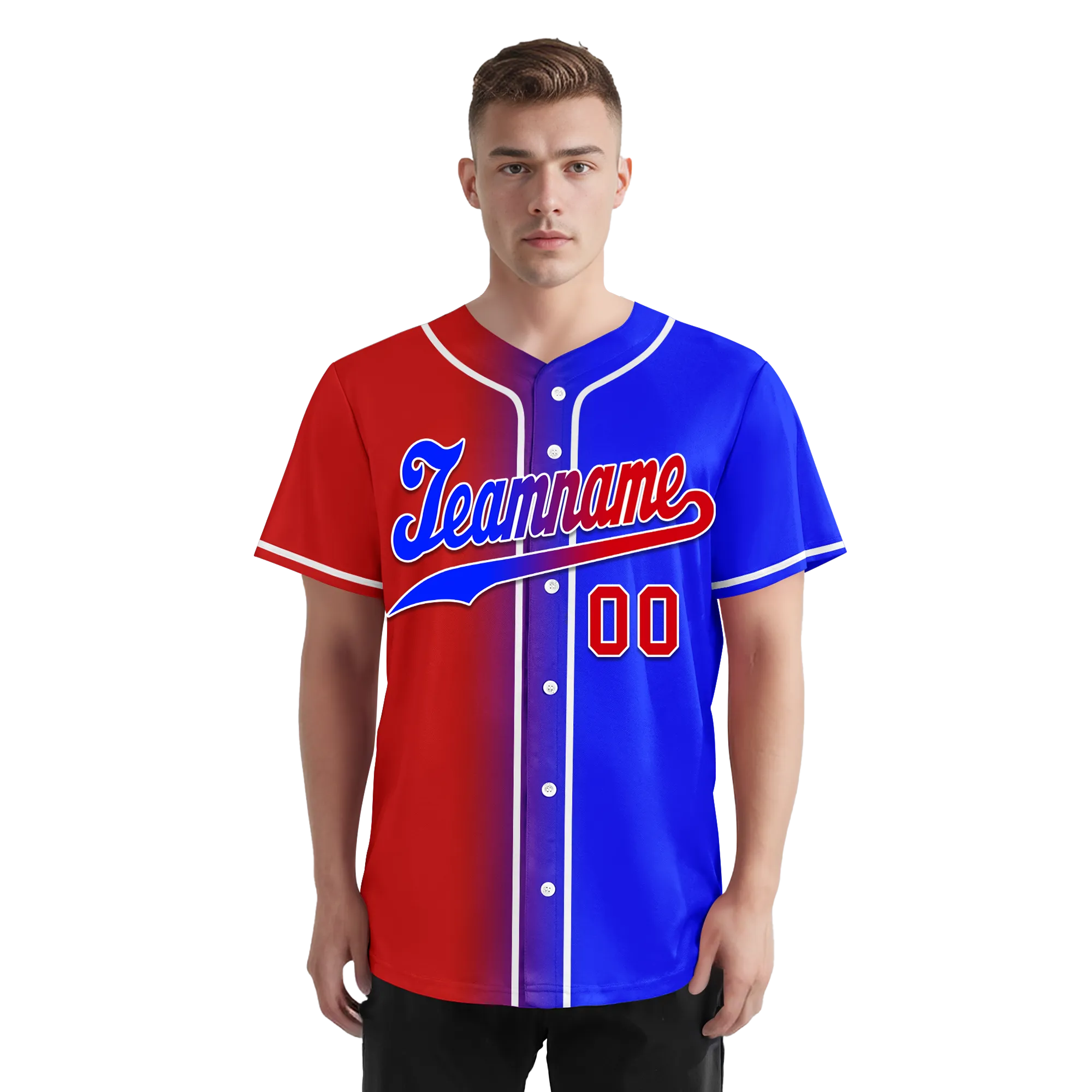 Custom Red Blue Gradient Fashion Personalized Authentic Baseball Jersey BSBJ01-D0a707b