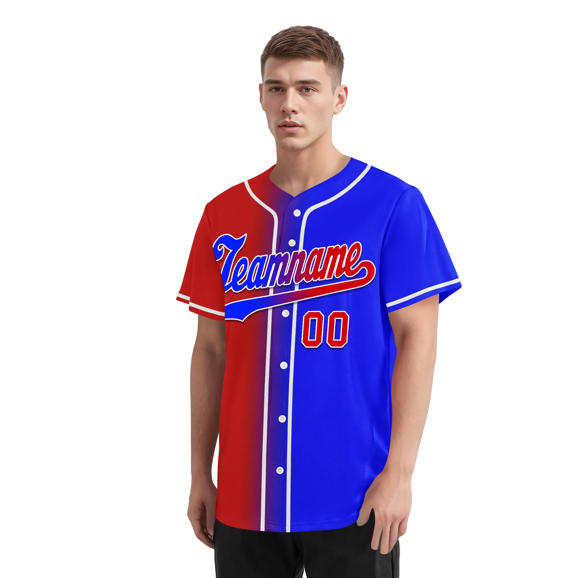 Custom Red Blue Gradient Fashion Personalized Authentic Baseball Jersey BSBJ01-D0a707b