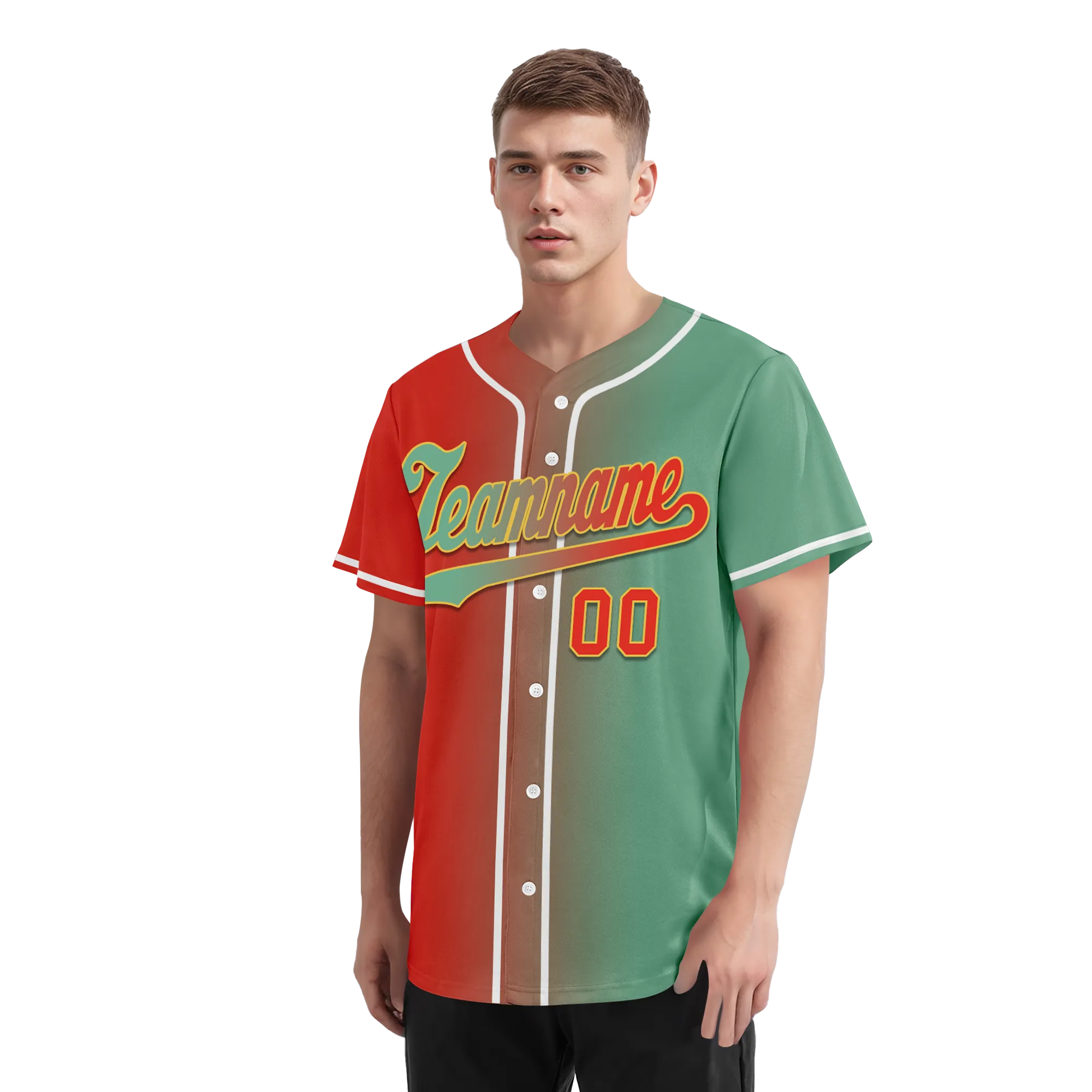 Custom Red Green Gradient Fashion Personalized Authentic Baseball Jersey BSBJ01-D0a7a09