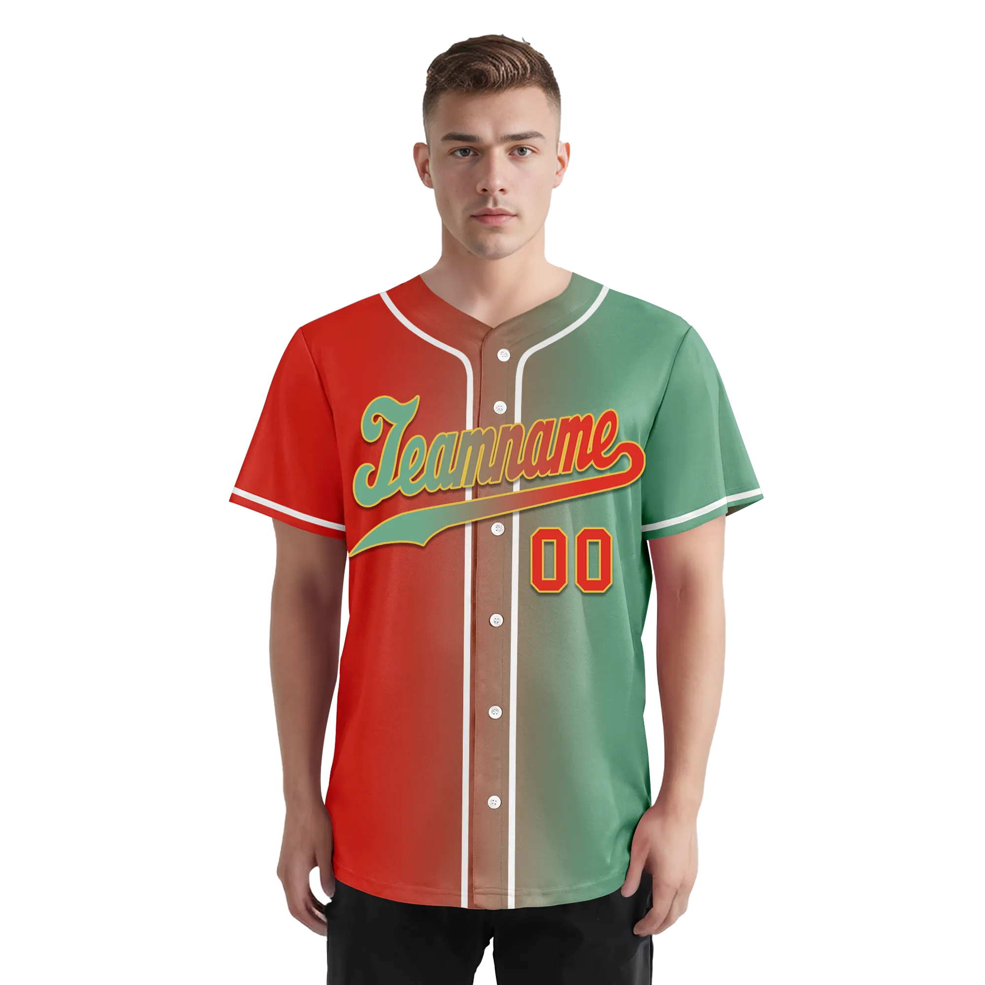Custom Red Green Gradient Fashion Personalized Authentic Baseball Jersey BSBJ01-D0a7a09