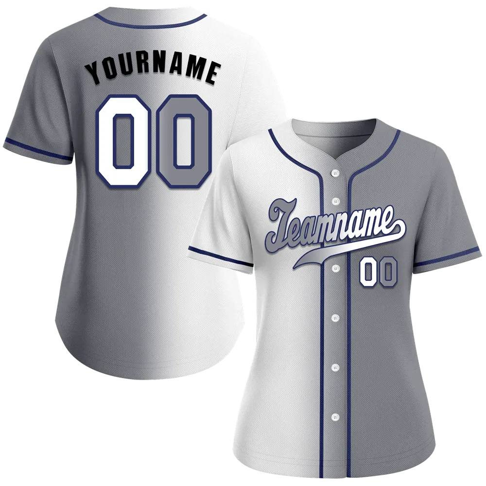 Custom White Grey Gradient Fashion Grey Authentic Baseball Jersey
