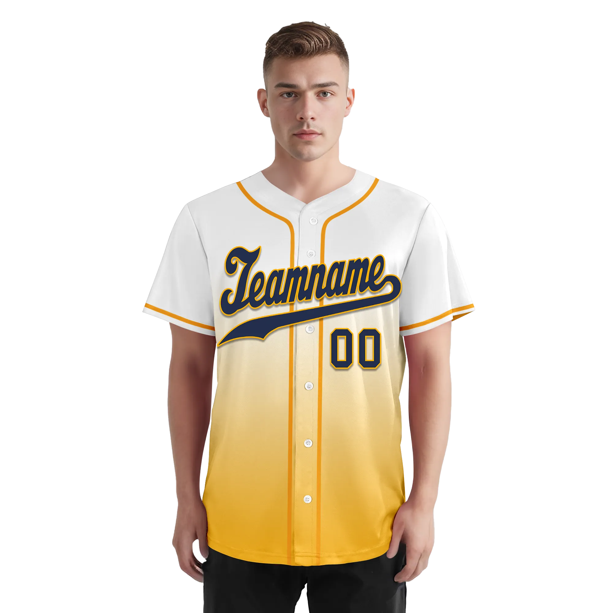 Custom White Yellow Fade Fashion Personalized Authentic Baseball Jersey BSBJ01-D0a70dc