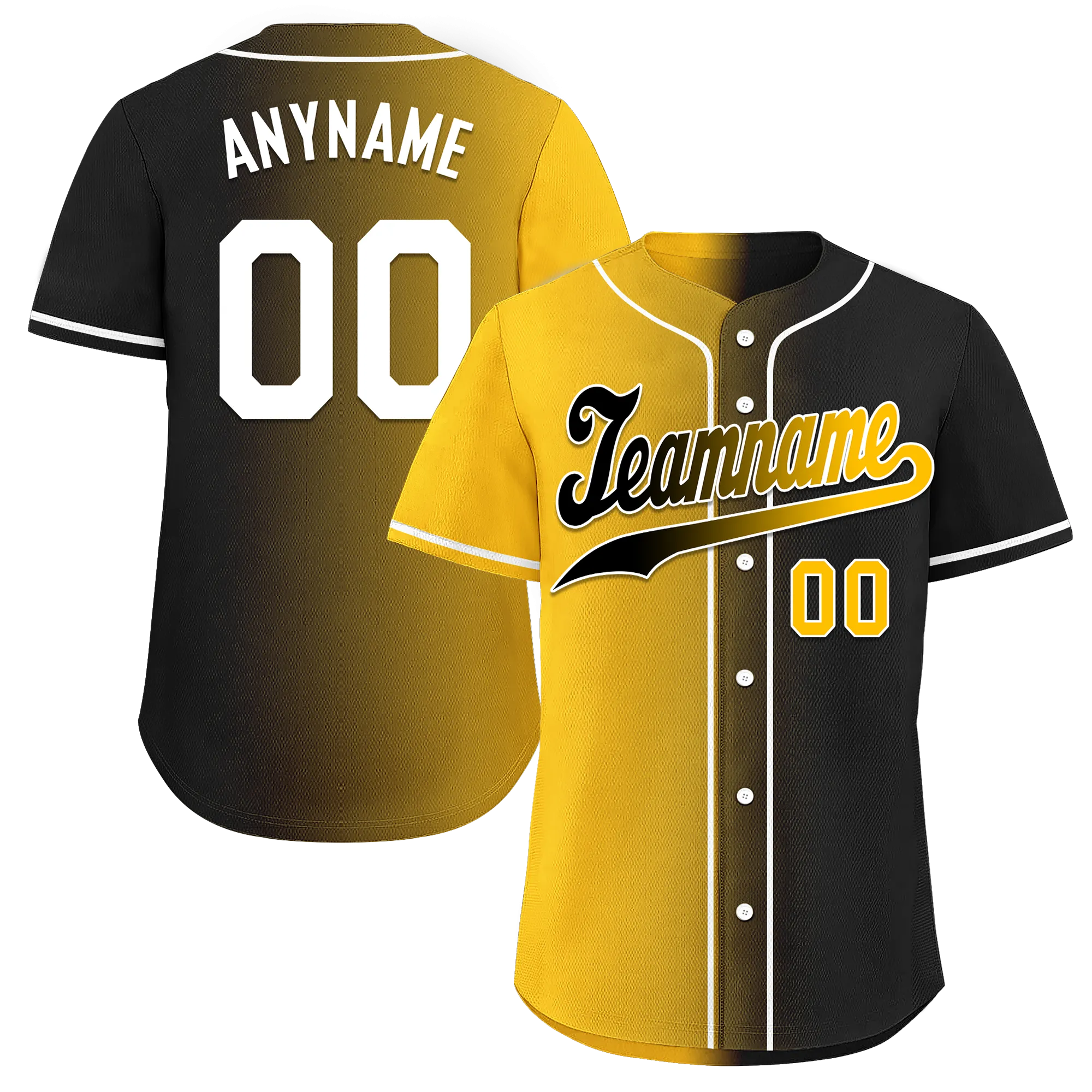 Custom Yellow Black Gradient Fashion Personalized Authentic Baseball Jersey BSBJ01-D0a7a00