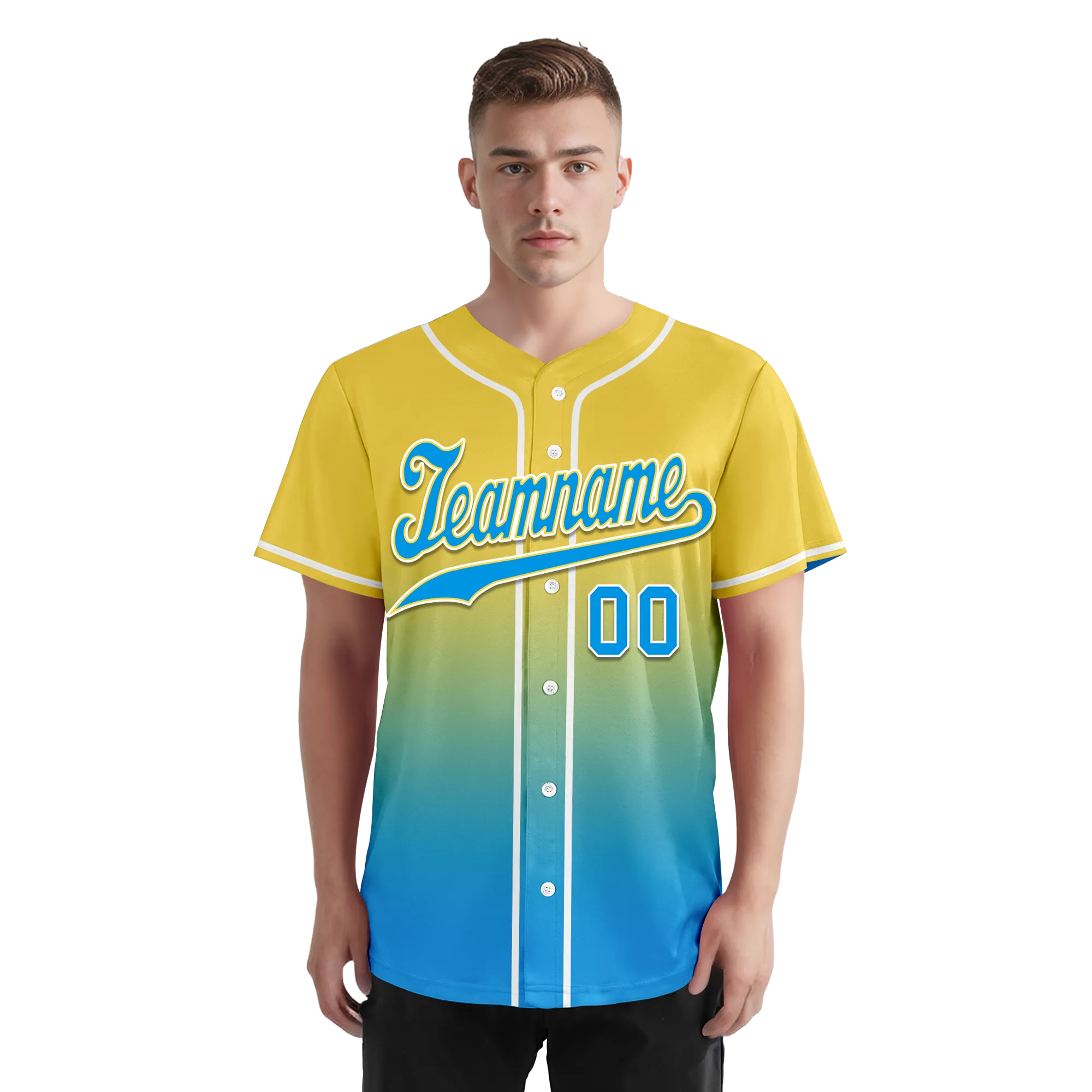 Custom Yellow Blue Fade Fashion Personalized Authentic Baseball Jersey BSBJ01-D0a70fc