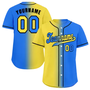 Custom Yellow Blue Gradient Fashion Blue Authentic Baseball Jersey