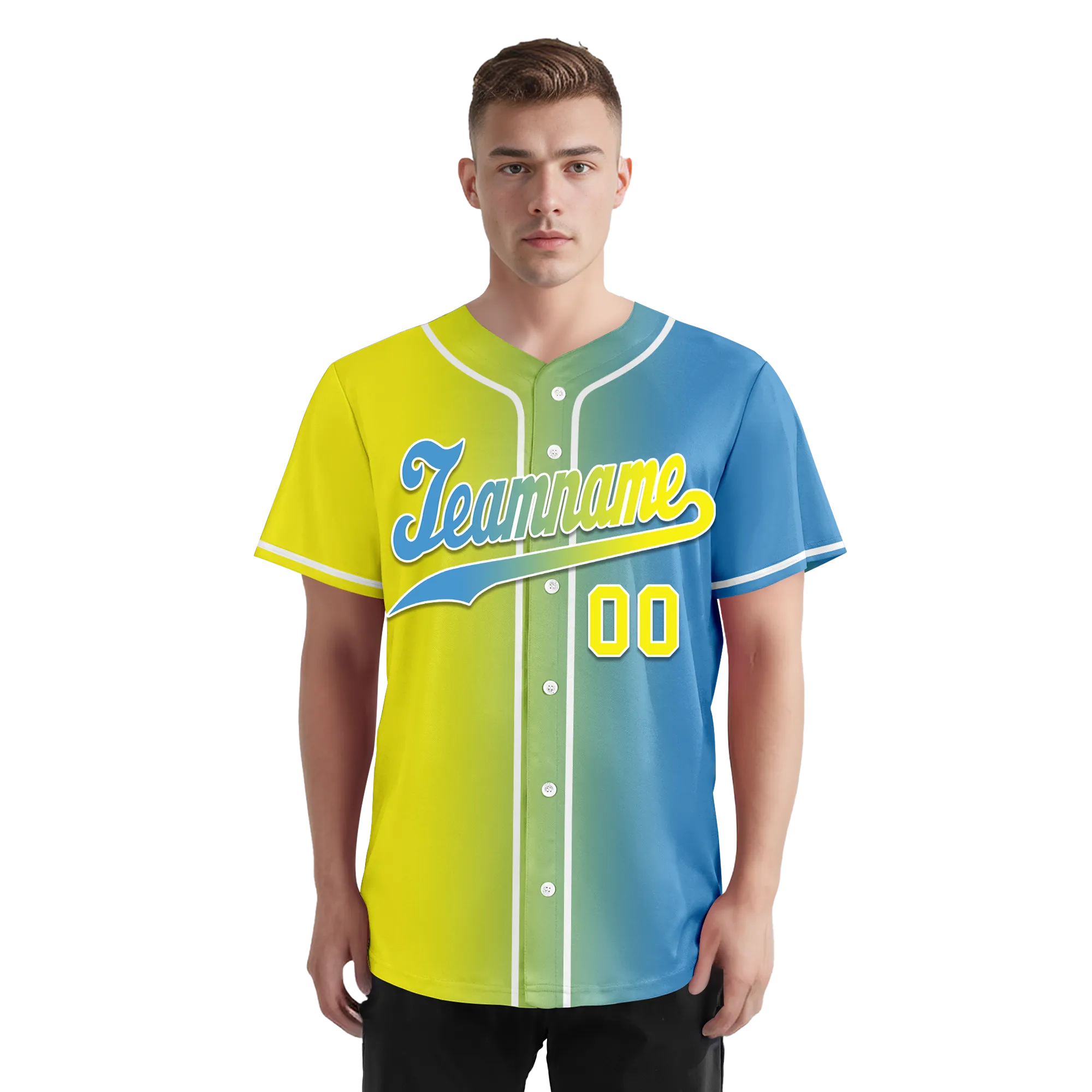 Custom Yellow Blue Gradient Fashion Personalized Authentic Baseball Jersey BSBJ01-D0a7aa0