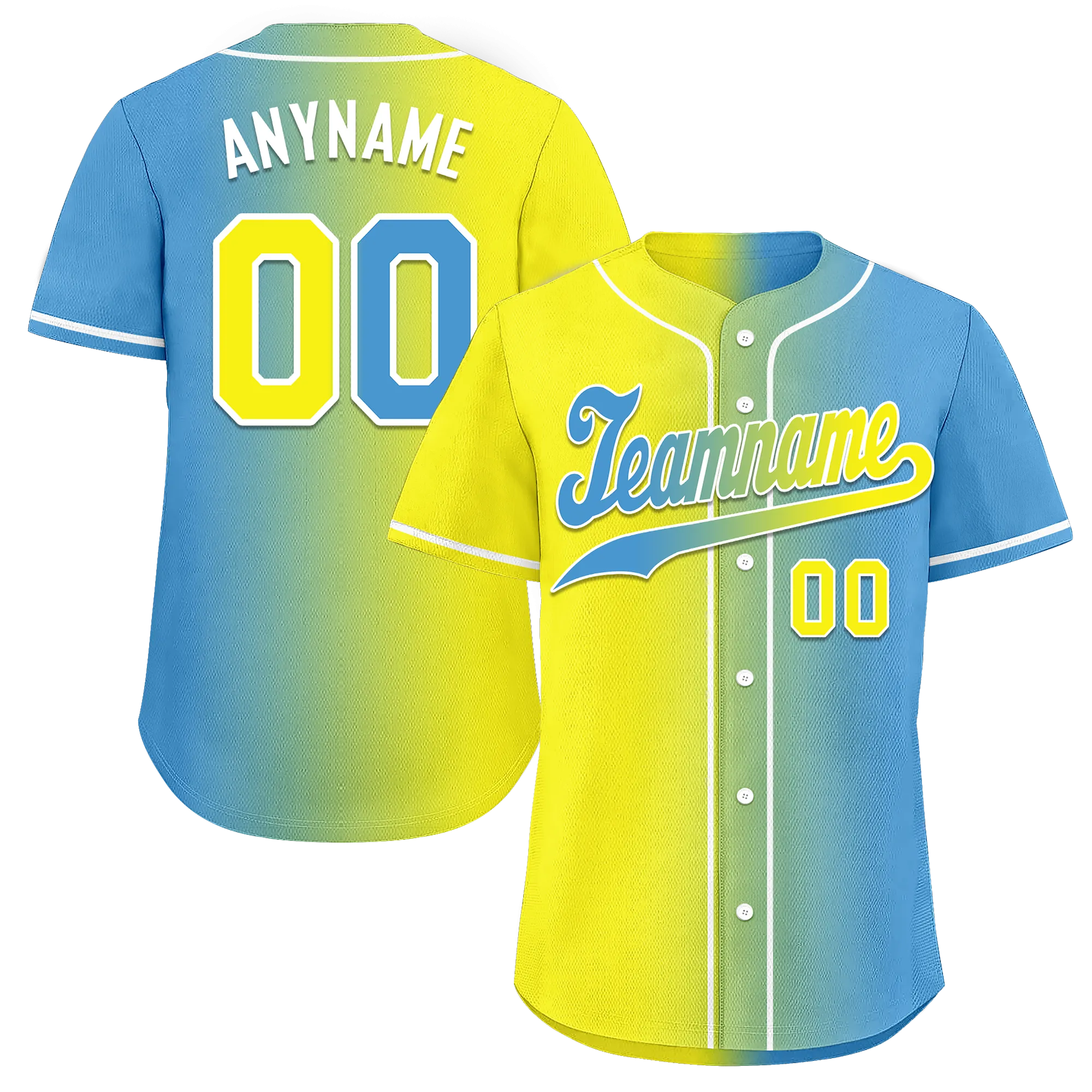 Custom Yellow Blue Gradient Fashion Personalized Authentic Baseball Jersey BSBJ01-D0a7aa0