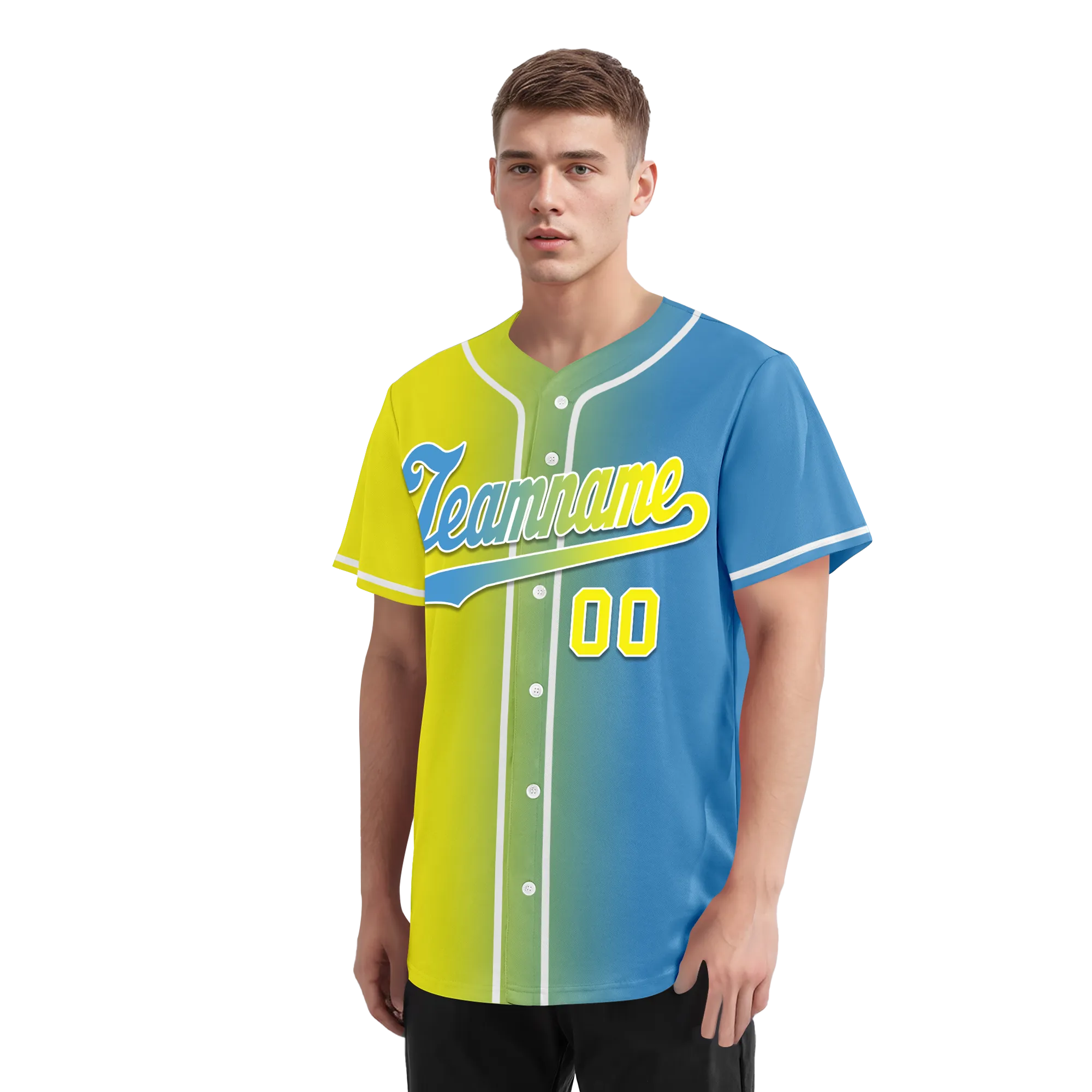 Custom Yellow Blue Gradient Fashion Personalized Authentic Baseball Jersey BSBJ01-D0a7aa0