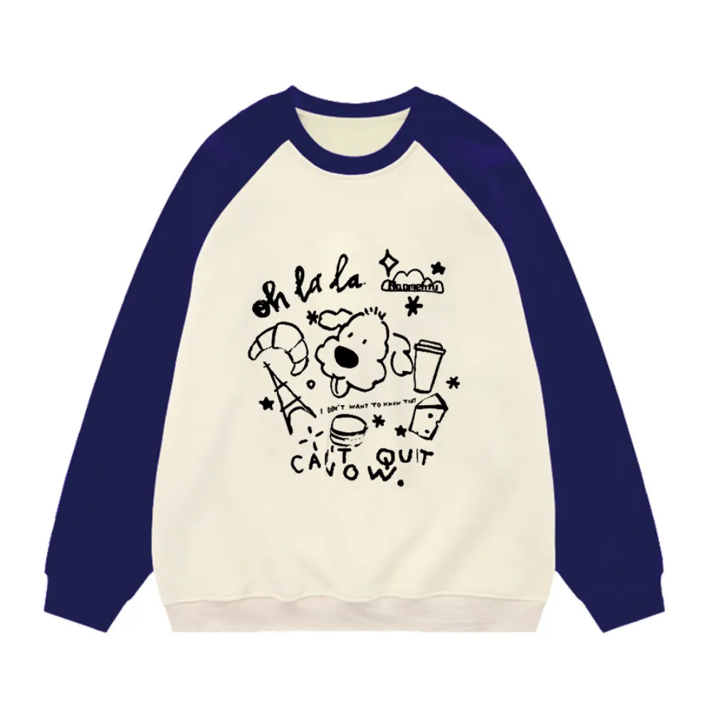 Cute Cartoon Print Patchwork Sweatshirt