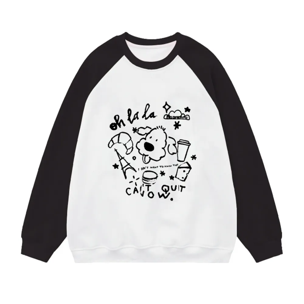 Cute Cartoon Print Patchwork Sweatshirt