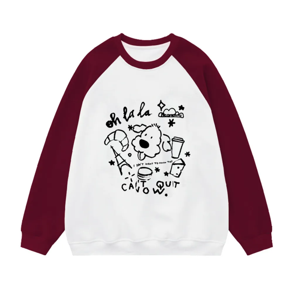 Cute Cartoon Print Patchwork Sweatshirt