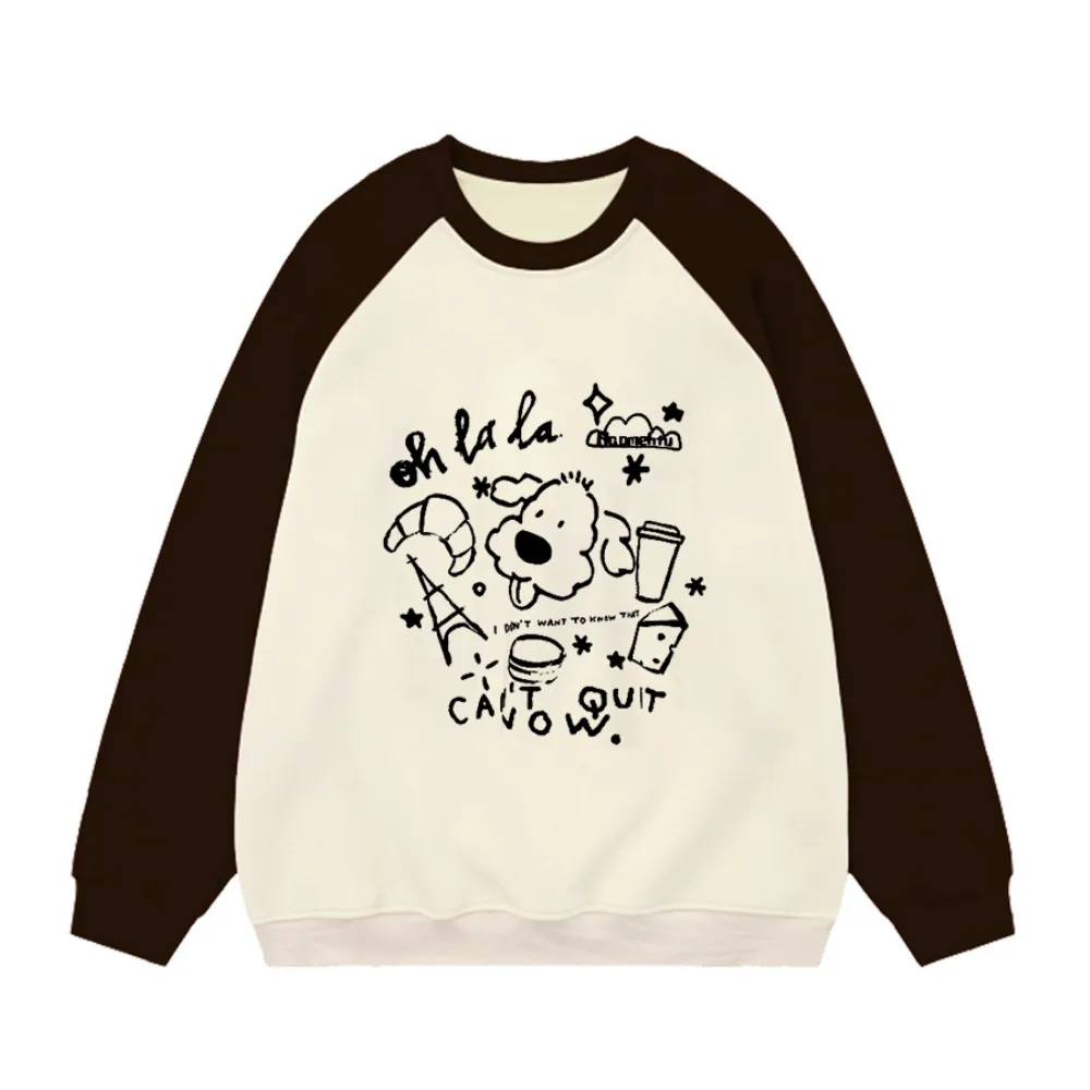 Cute Cartoon Print Patchwork Sweatshirt