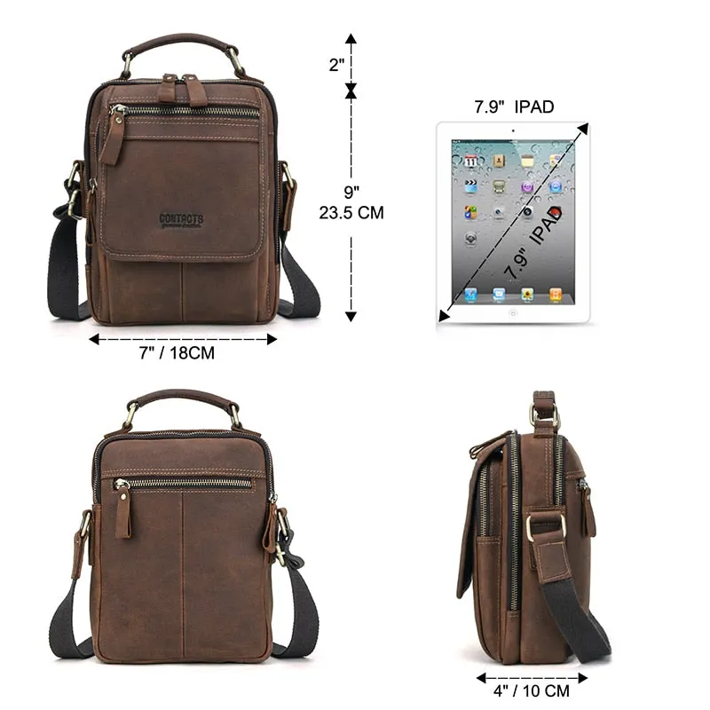 Cyflymder Leather Men Messenger Bag Vintage Man HandBags for 7.9" iPad High Quality Shoulder Bags Tote Crossbody Bag Gifts for Men