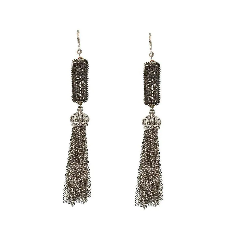 Cz Crown Tassel Earrings