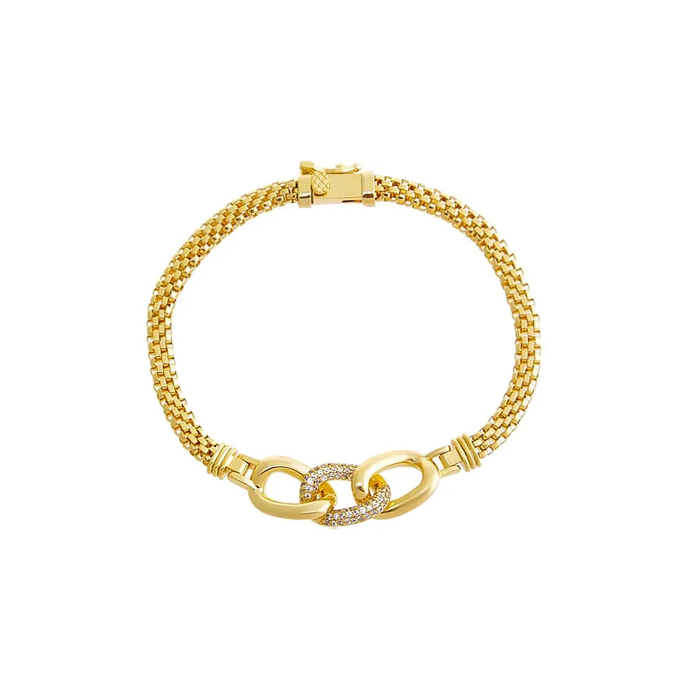 CZ Pave Accented Link Chain Bracelet