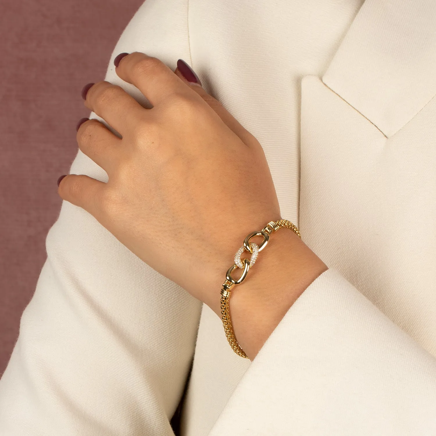 CZ Pave Accented Link Chain Bracelet
