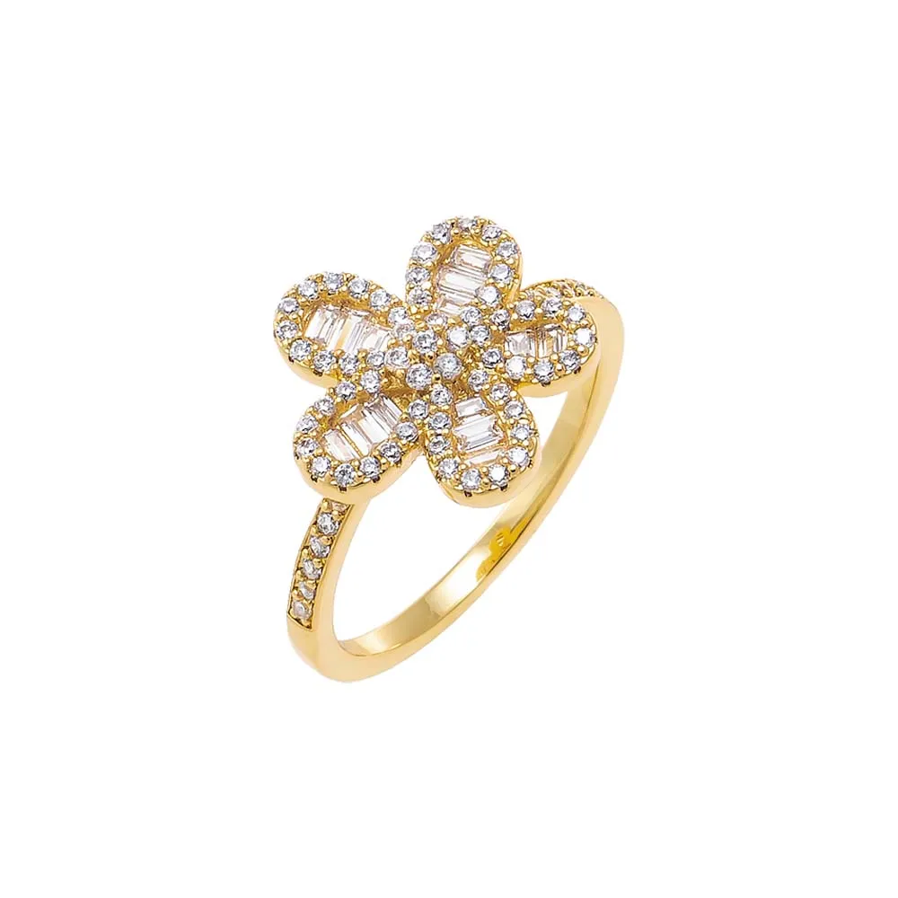 CZ Pave X Baguette Fancy Flower Ring