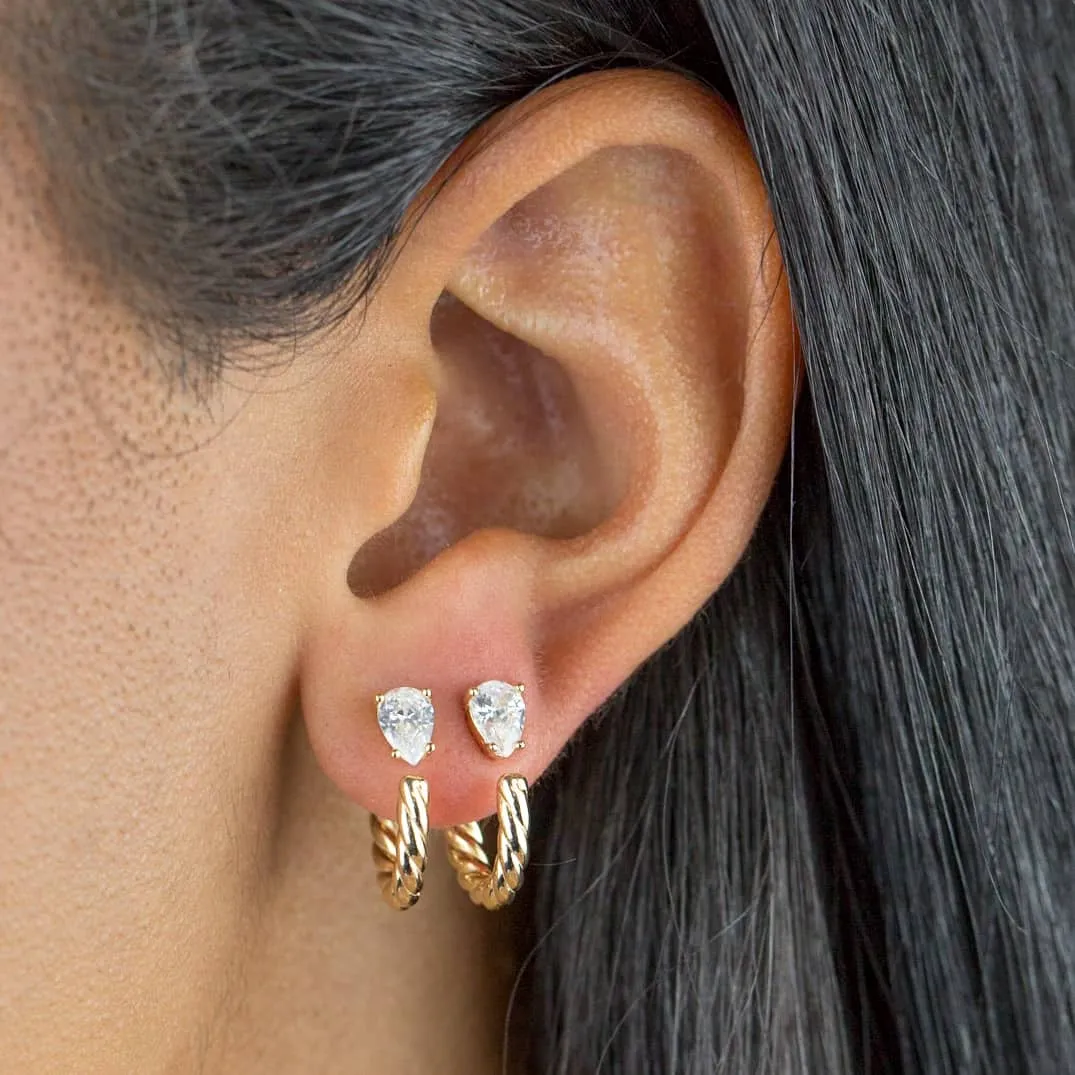 CZ Teardrop Rope Hoop Earring