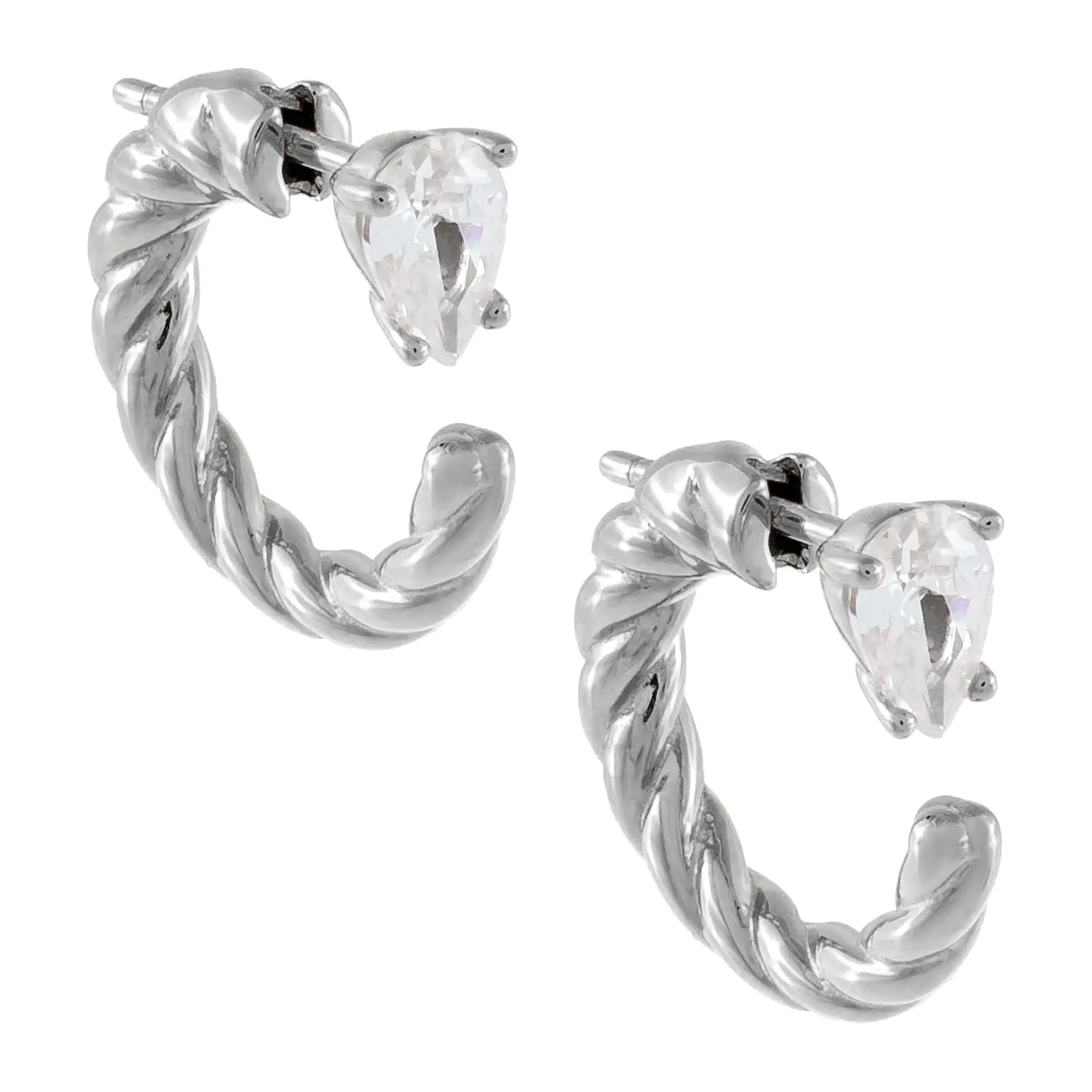CZ Teardrop Rope Hoop Earring