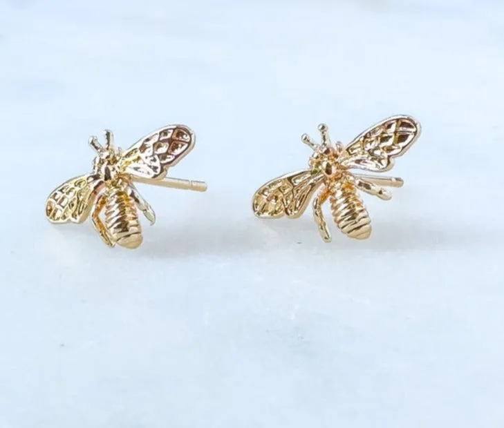 Dainty Brass Bee Stud Earrings