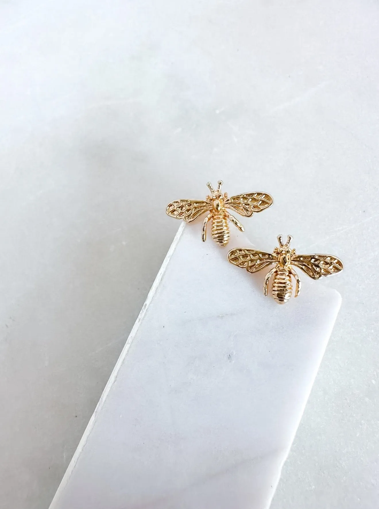 Dainty Brass Bee Stud Earrings