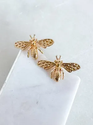 Dainty Brass Bee Stud Earrings