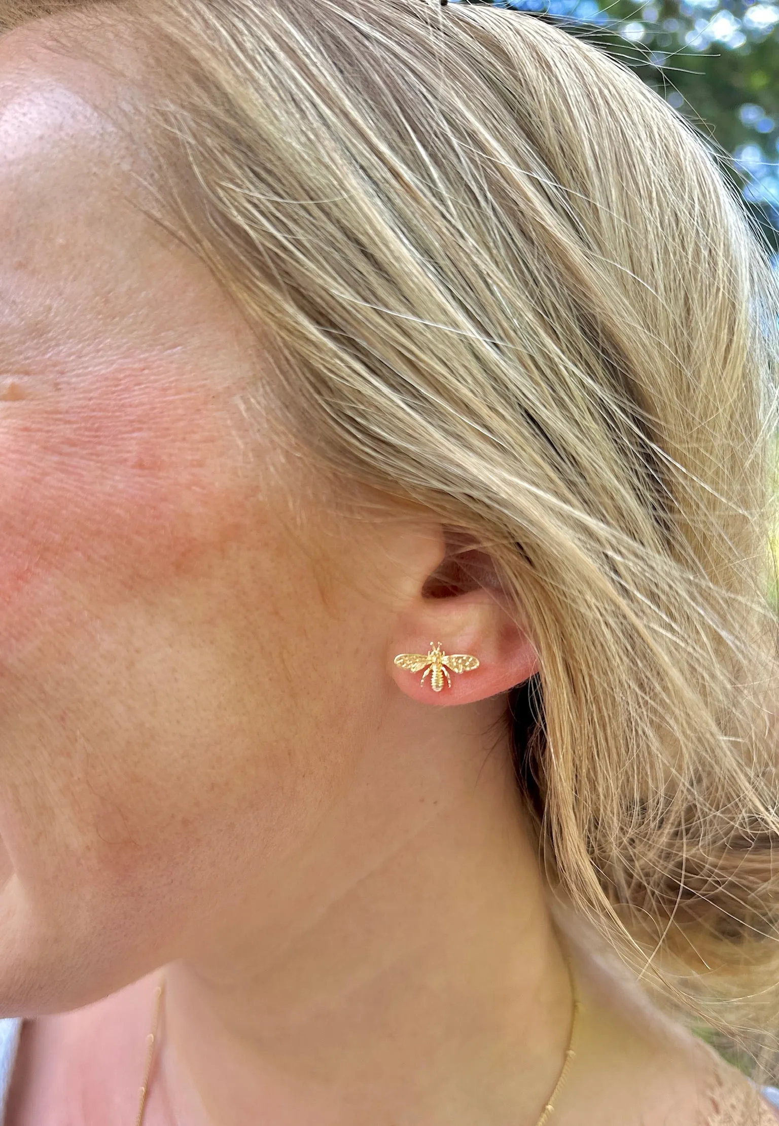 Dainty Brass Bee Stud Earrings