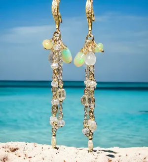 Dainty Opal Dangle Earrings Moonstone Gold & Silver Bridal Earrings