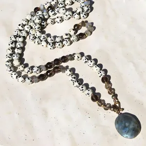 Dalmatian Jasper and Labradorite Hand Knotted Mala