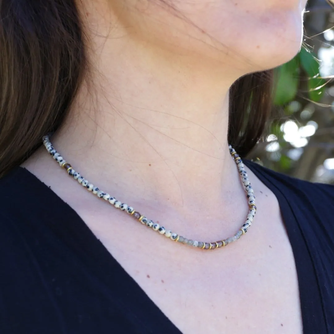 Dalmatian Jasper, Smoky Quartz and Labradorite Necklace