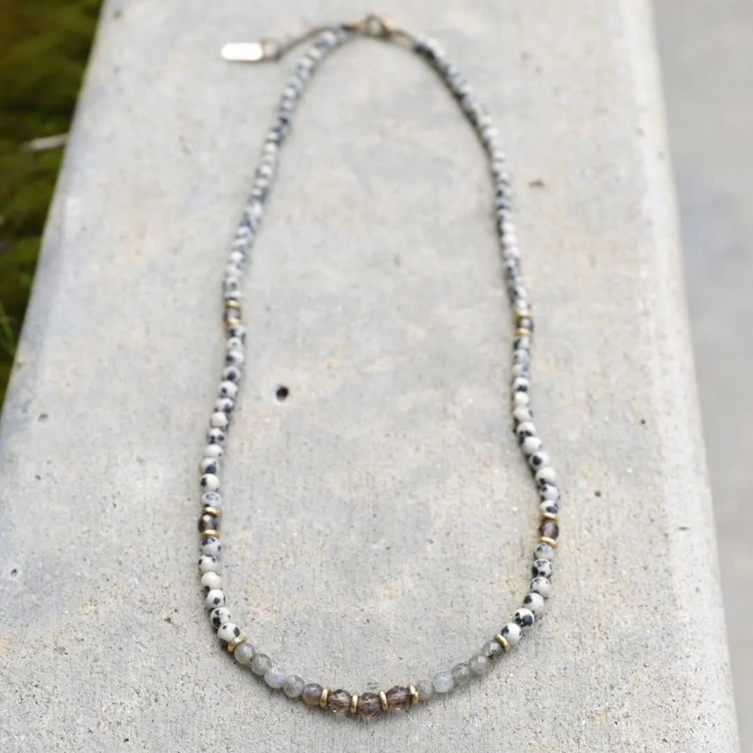 Dalmatian Jasper, Smoky Quartz and Labradorite Necklace
