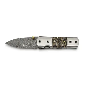 Damascus Steel 256 Layer Folding Compressd Bronze-Abalone-Obsidian Knife