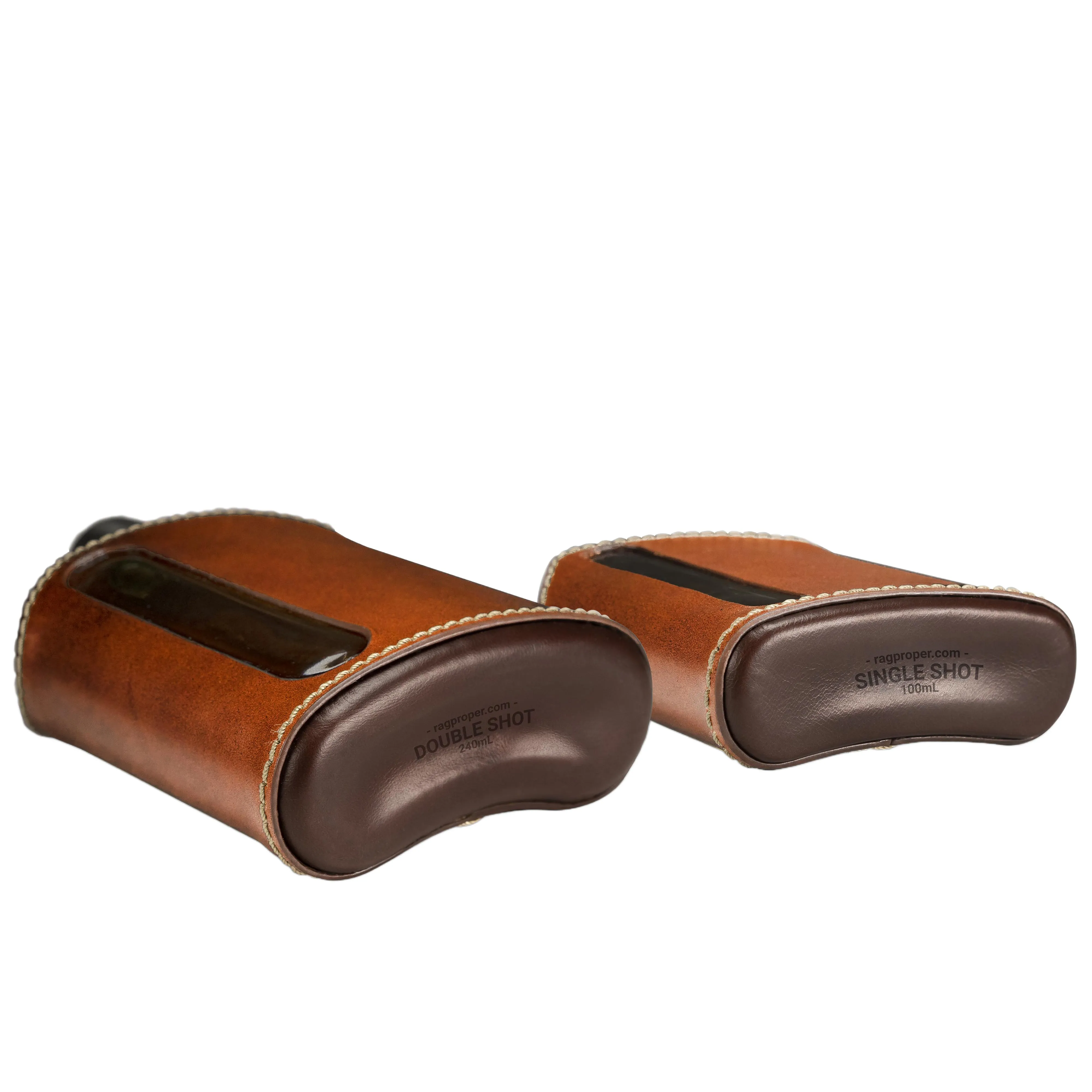 Dark & Tan Leather Glass Flask Gift Set (Single Shot 100mL   Double Shot 240mL)