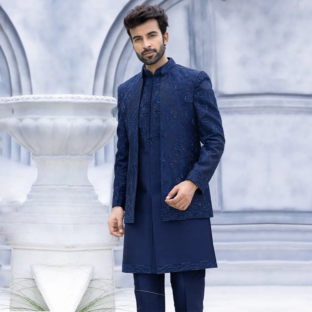 Dark Blue Jodhpuri with Regal Accents