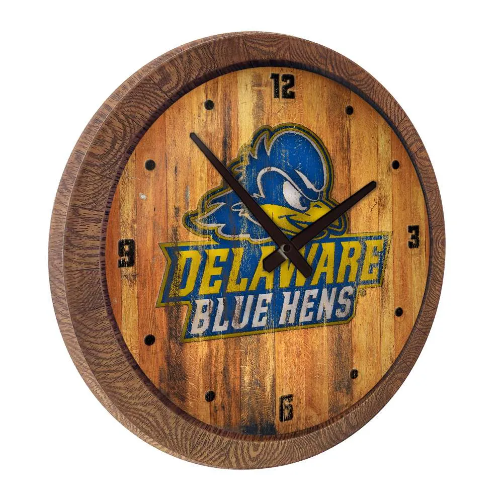 Delaware Blue Hens: Logo - Weathered "Faux" Barrel Top Wall Clock