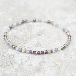 Delicate Cloudy Quartz and Amethyst Healing Anklet
