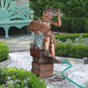 Design Toscano- Book Loving Betty Reading Girl Bronze Garden Statue