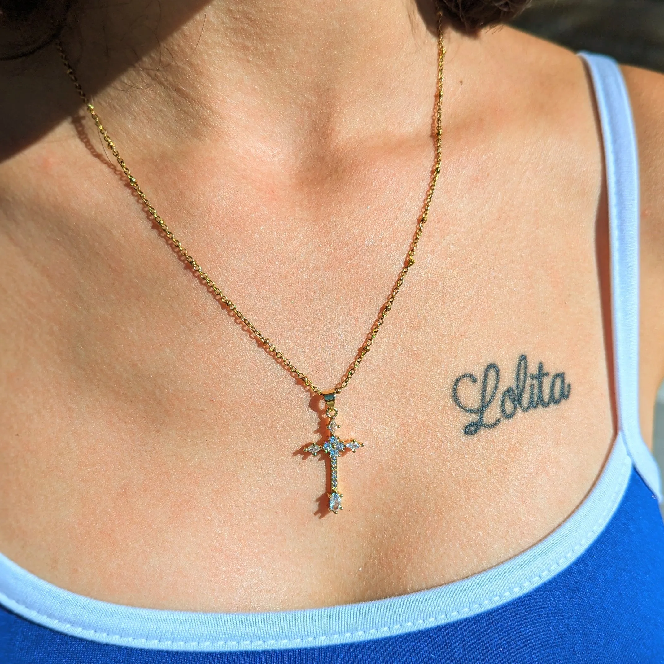Detailed Crystal Cross Necklace