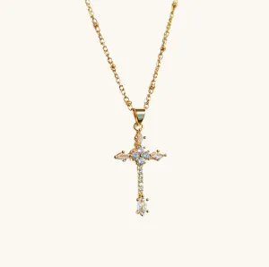 Detailed Crystal Cross Necklace