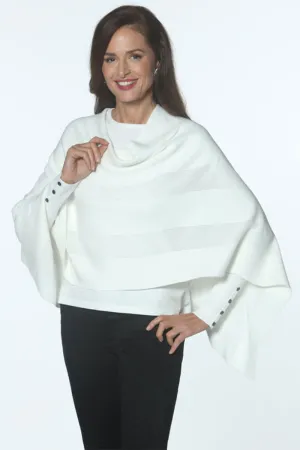 Detailed Knit Poncho in Ivory