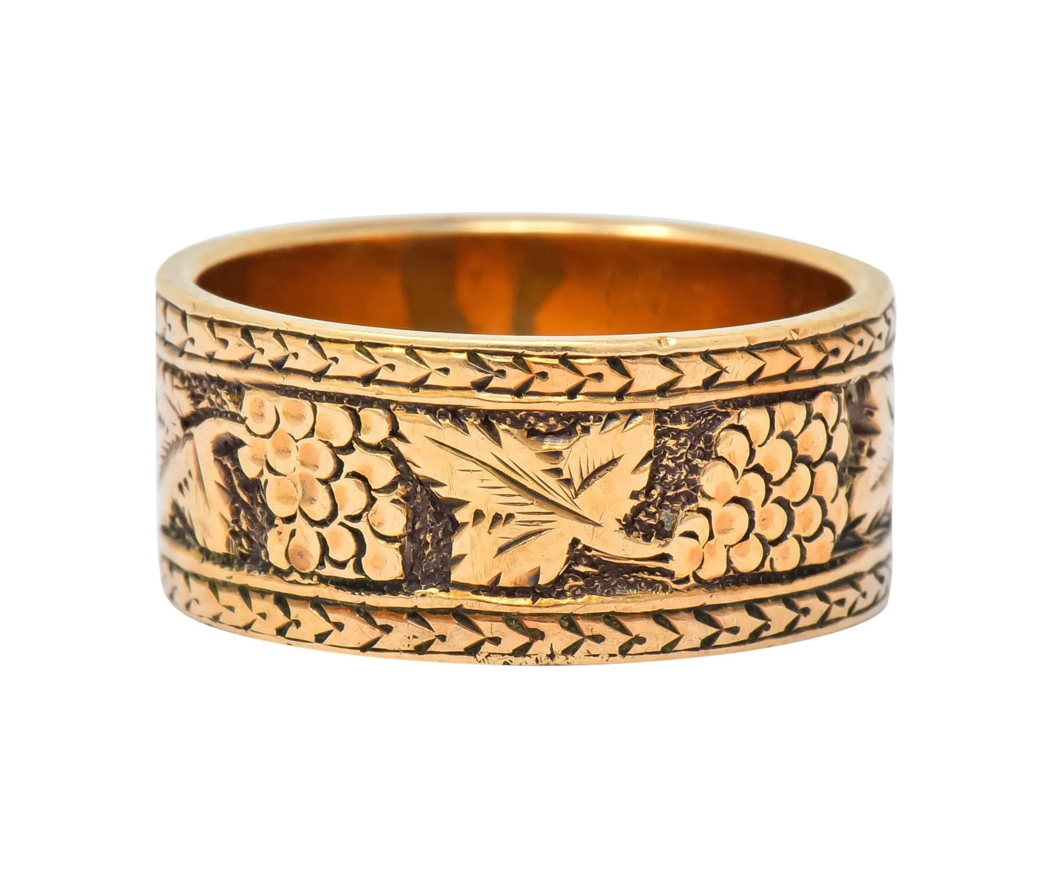 Detailed Victorian 14 Karat Gold Grapevine Band Ring Circa 1860