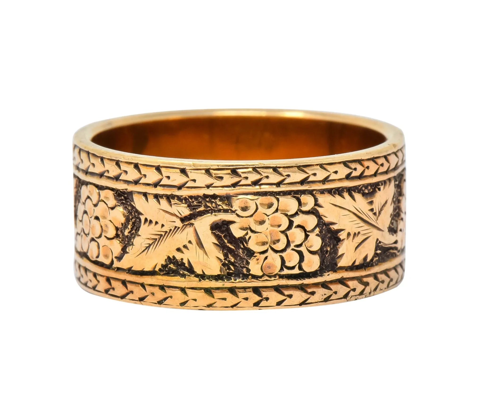 Detailed Victorian 14 Karat Gold Grapevine Band Ring Circa 1860